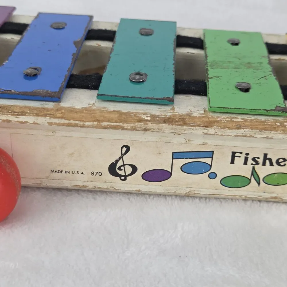 Vintage 1978 Fisher-Price No 870 Musical Xylophone Pull-a-Tune Toy W/ Mallet USA